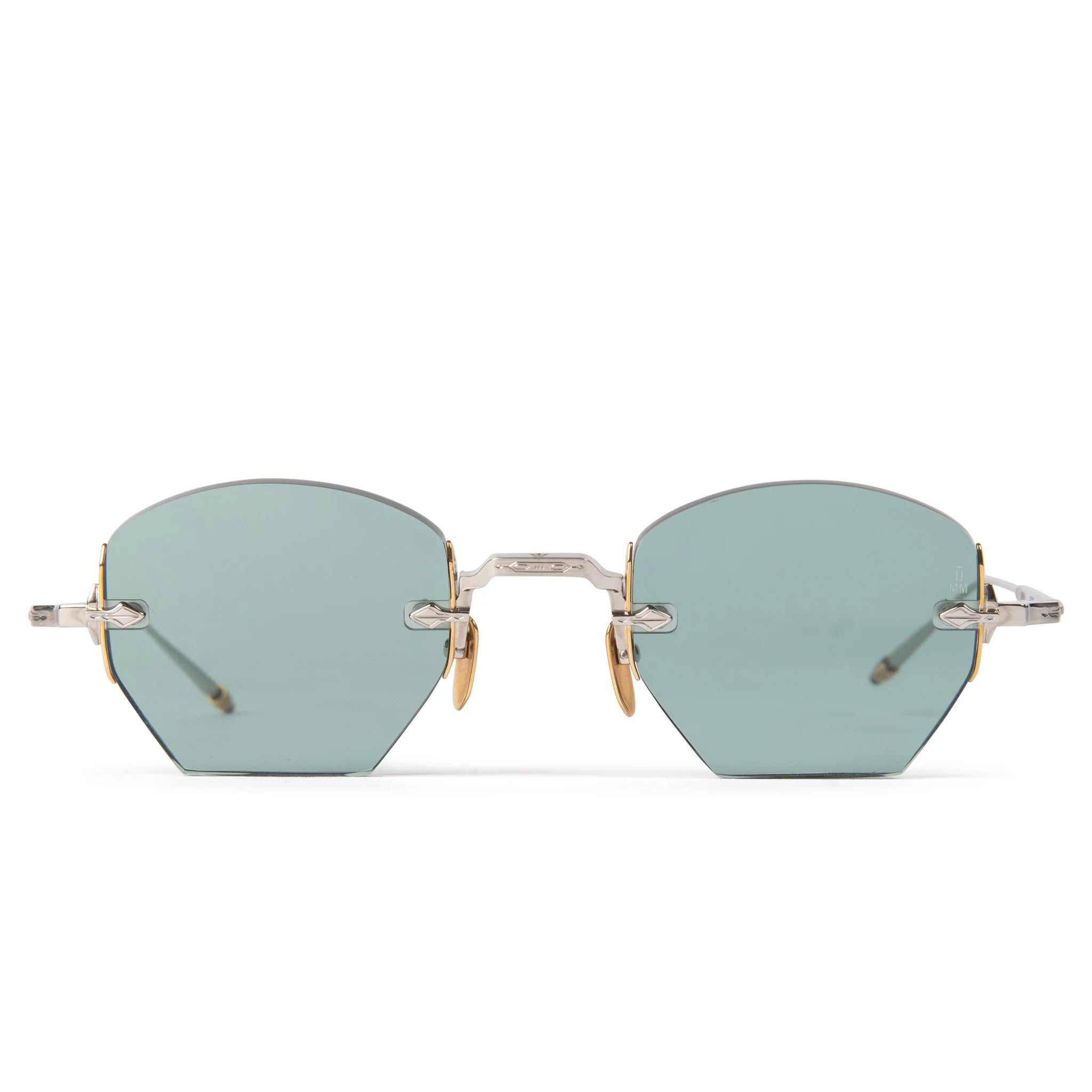 Front view of Jacques Marie Mage Oatman Silver Gold Green Sunglasses